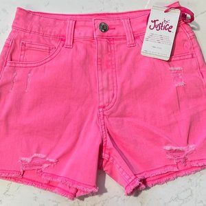 NEW Girls Justice Pink Jean Shorts Distressed Mini Mom Short Denim NWT